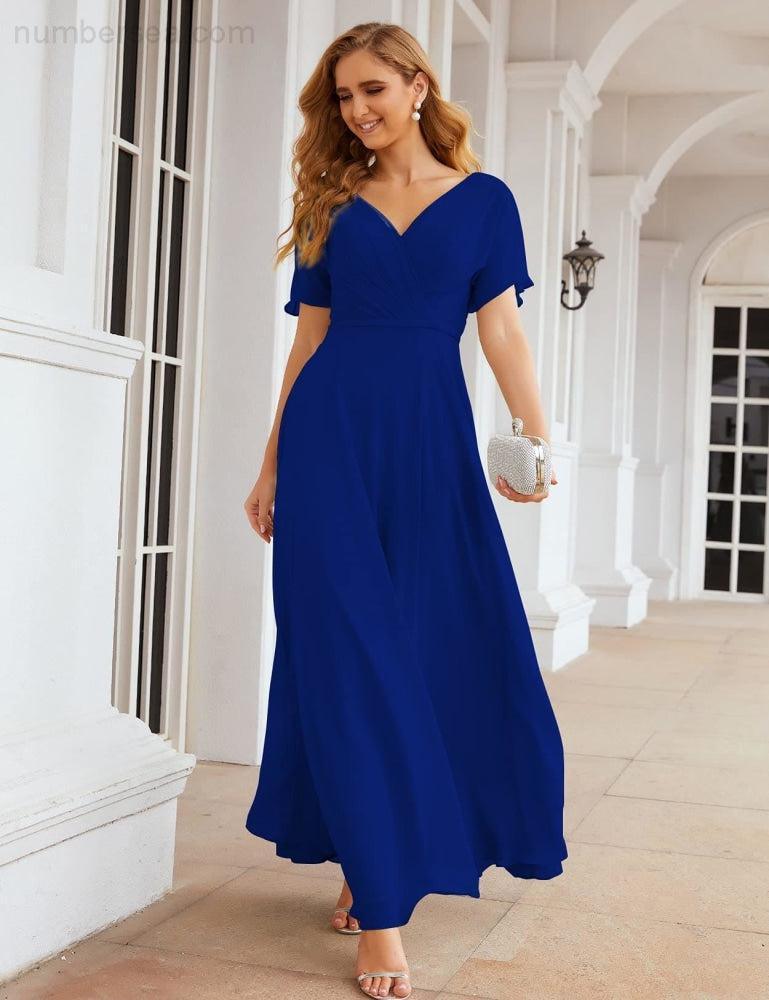 Wrap V-Neck Chiffon Bridesmaid Dresses Long Formal Maxi Evening Gown for Wedding Guests  SEA28049