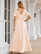 Wrap V-Neck Chiffon Bridesmaid Dresses Long Formal Maxi Evening Gown for Wedding Guests  SEA28049