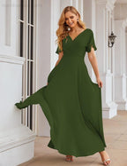 Wrap V-Neck Chiffon Bridesmaid Dresses Long Formal Maxi Evening Gown for Wedding Guests  SEA28049