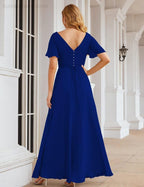 Wrap V-Neck Chiffon Bridesmaid Dresses Long Formal Maxi Evening Gown for Wedding Guests  SEA28049