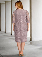 Knee Length Mother Of The Bride Sheath Dress Jewel Neck
