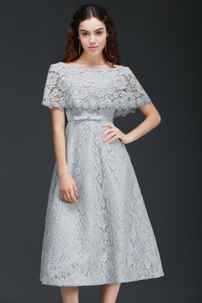 Schulterfreies, knielanges A-Linien-Heimkehrkleid aus Spitze