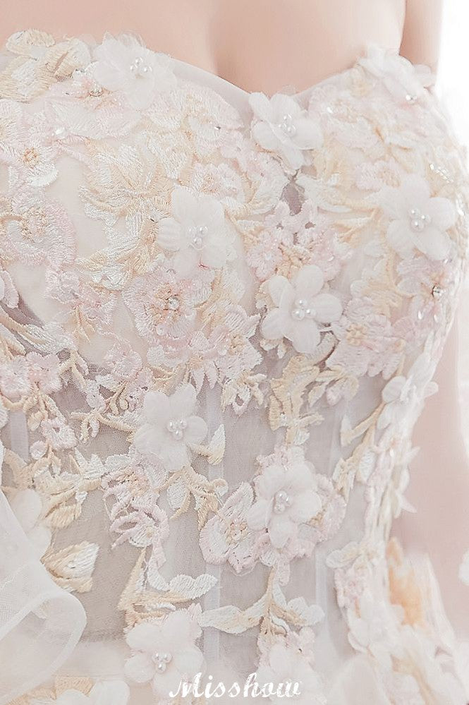 Vestido de Noiva Aline Ombro a Ombro com Aplicações, Saia Comprida de Tule