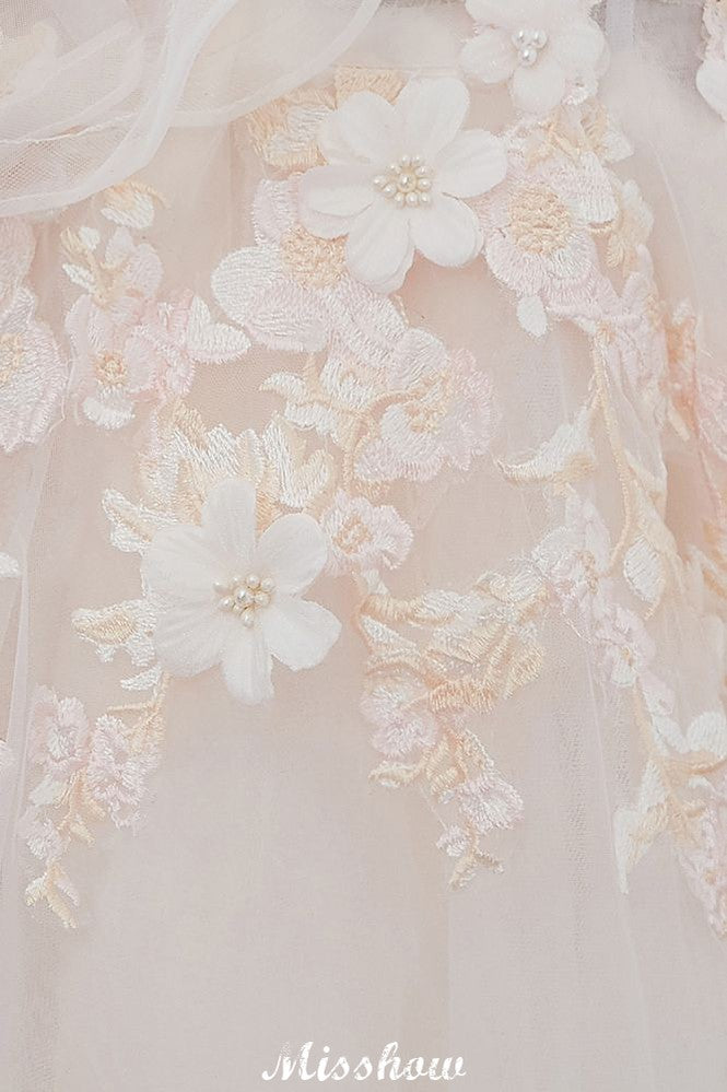 Vestido de Noiva Aline Ombro a Ombro com Aplicações, Saia Comprida de Tule
