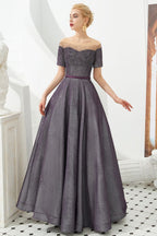 Off the Shoulder Aline Evening Swing Dress Beading sequins Lace-up Party Dress