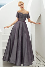 Off the Shoulder Aline Evening Swing Dress Beading sequins Lace-up Party Dress
