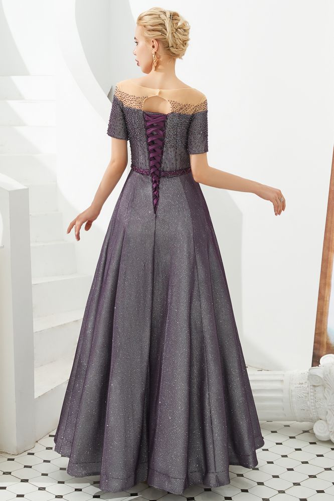 Off the Shoulder Aline Evening Swing Dress Beading sequins Lace-up Party Dress
