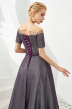 Off the Shoulder Aline Evening Swing Dress Beading sequins Lace-up Party Dress