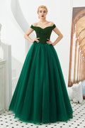 Robe de bal princesse ligne A à épaules dénudées en tulle longue jusqu'au sol ornée de perles avec laçage pour soirée