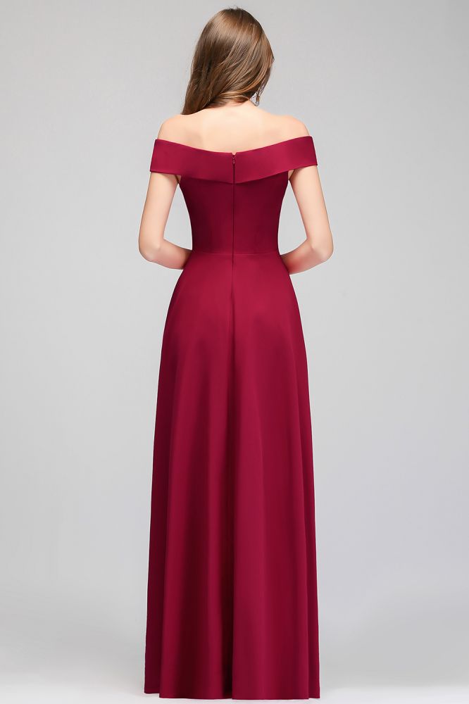 Off-the-shoulder Floor Length Burgundy Party Dress