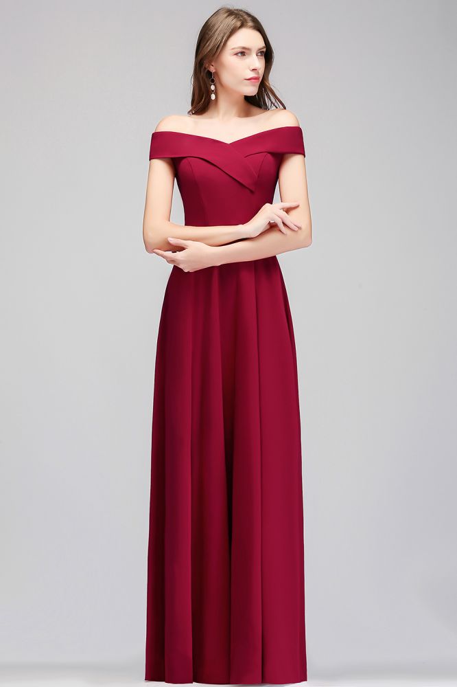 Off-the-shoulder Floor Length Burgundy Party Dress