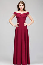 Off-the-shoulder Floor Length Burgundy Party Dress