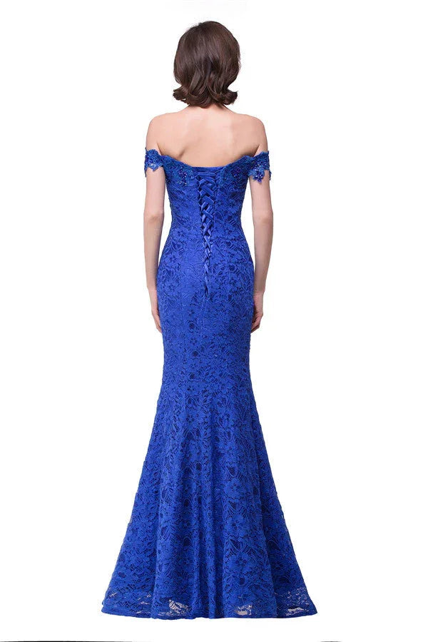 Vestidos de Dama de Honra Sereia em Renda, Comprimento até ao Chão, com Decote Ombro a Ombro
