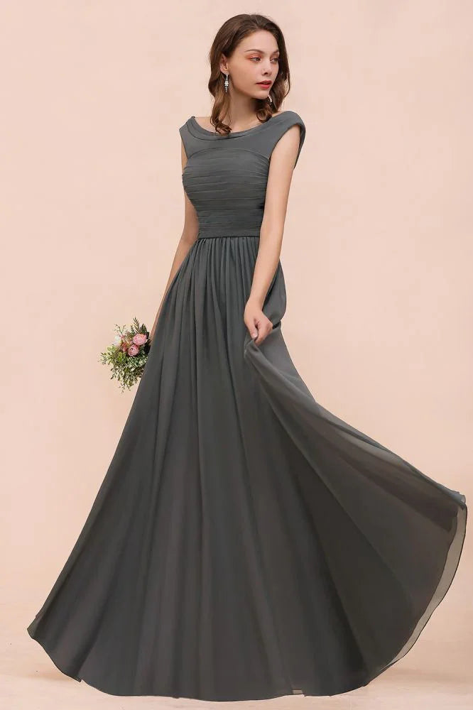 Vestido de Dama de Honra com Ombros Descobertos, Fenda Lateral Frontal, Corte em A para Convidada de Casamento