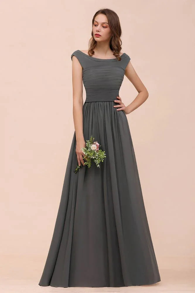 Vestido de Dama de Honra com Ombros Descobertos, Fenda Lateral Frontal, Corte em A para Convidada de Casamento