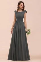 Vestido de Dama de Honra com Ombros Descobertos, Fenda Lateral Frontal, Corte em A para Convidada de Casamento