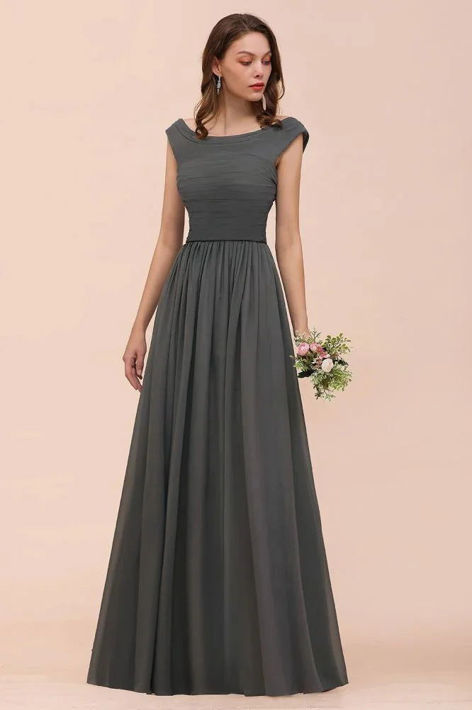 Vestido de Dama de Honra com Ombros Descobertos, Fenda Lateral Frontal, Corte em A para Convidada de Casamento