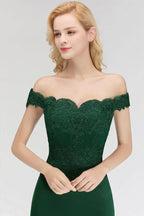 Vestido longo de cetim com aplicações, corte sereia, decote ombro a ombro, para baile de finalistas e damas de honor