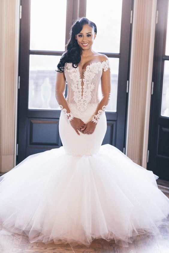 Off-the-Shoulder Mermaid Wedding Dress s New Arrival Long Sleeves Bridal Wears