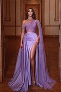 Robes de bal sexy à fente latérale avec perles scintillantes et épaules dénudées