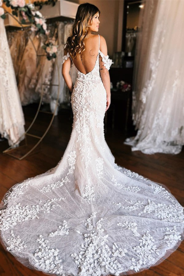 Off-the-Shoulder Wedding Dress Mermaid Lace Appliques