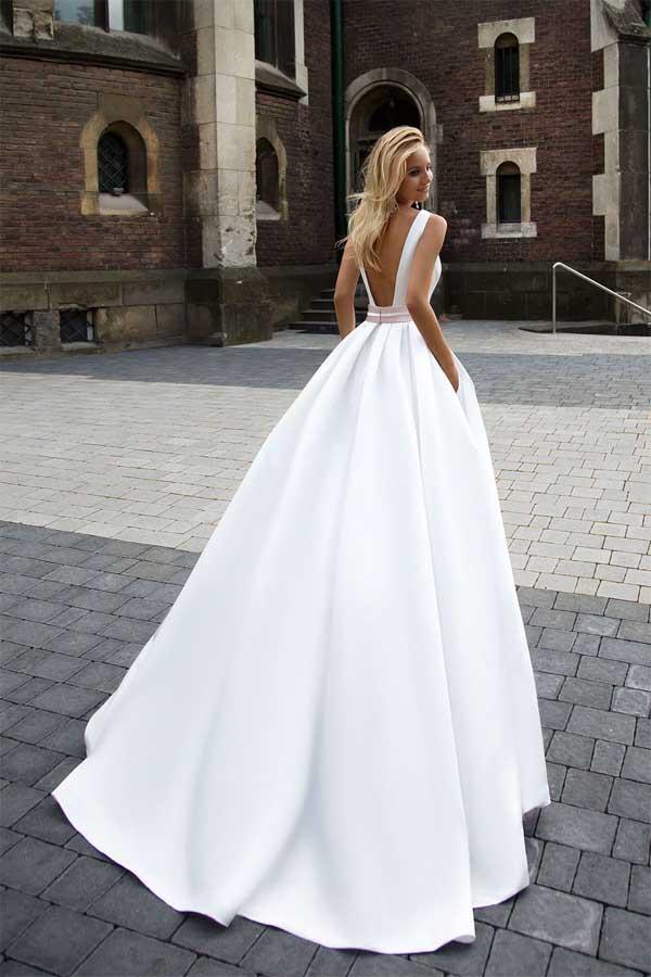 Vestidos de novia de satén color marfil, corte princesa, sencillos, en oferta.
