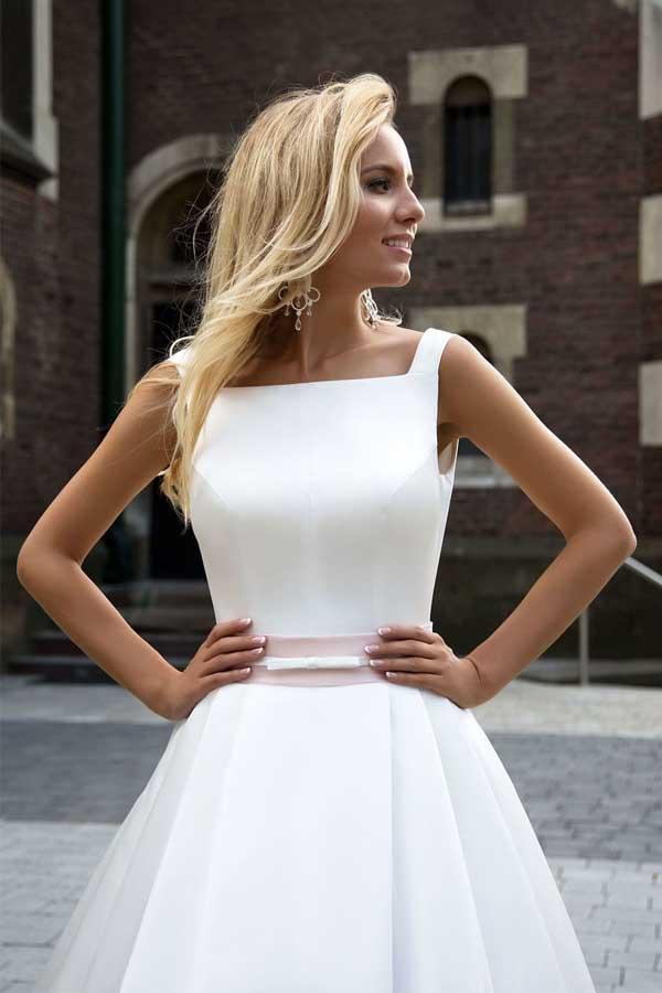 Vestidos de novia de satén color marfil, corte princesa, sencillos, en oferta.