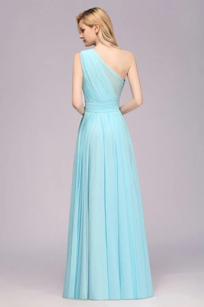 Ein-Schulter A-Linien Hi-lo Chiffon Brautjungfernkleider für Frauen