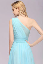 Ein-Schulter A-Linien Hi-lo Chiffon Brautjungfernkleider für Frauen