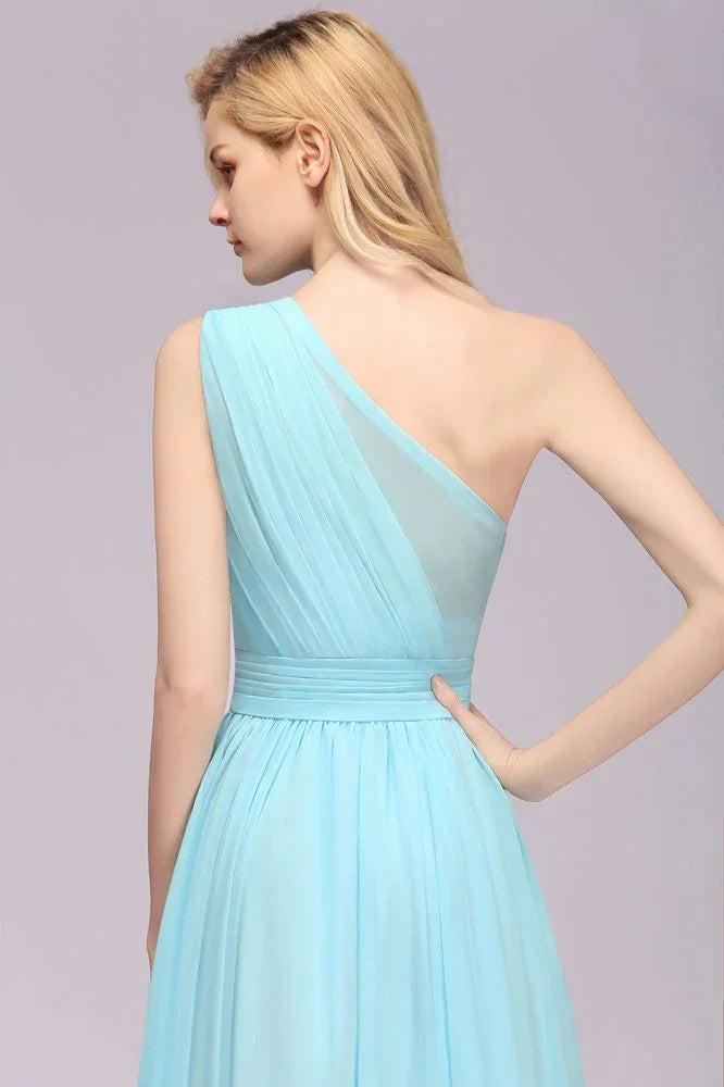 Ein-Schulter A-Linien Hi-lo Chiffon Brautjungfernkleider für Frauen