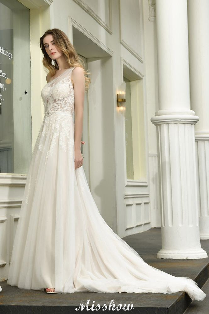 Robe de mariée en tulle à bretelle unique, ligne A, sans manches, pour mariage au printemps sur la plage
