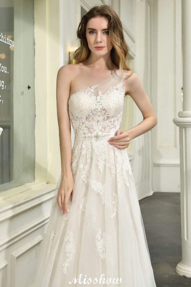 Robe de mariée en tulle à bretelle unique, ligne A, sans manches, pour mariage au printemps sur la plage
