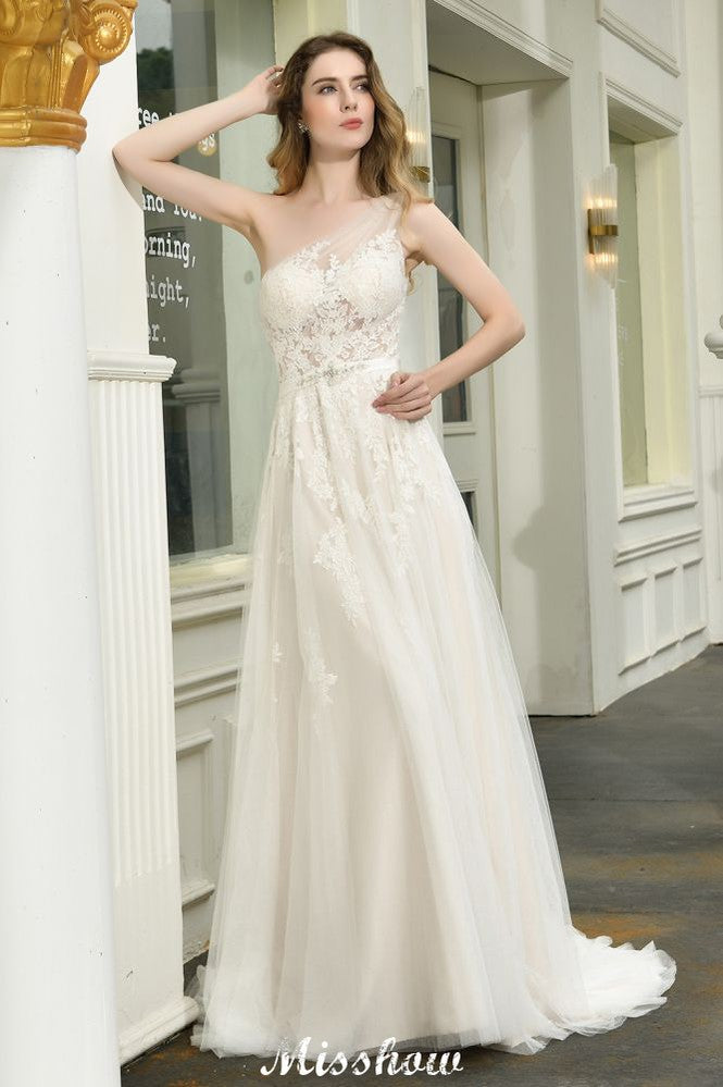 Robe de mariée en tulle à bretelle unique, ligne A, sans manches, pour mariage au printemps sur la plage