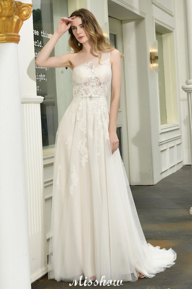 Robe de mariée en tulle à bretelle unique, ligne A, sans manches, pour mariage au printemps sur la plage