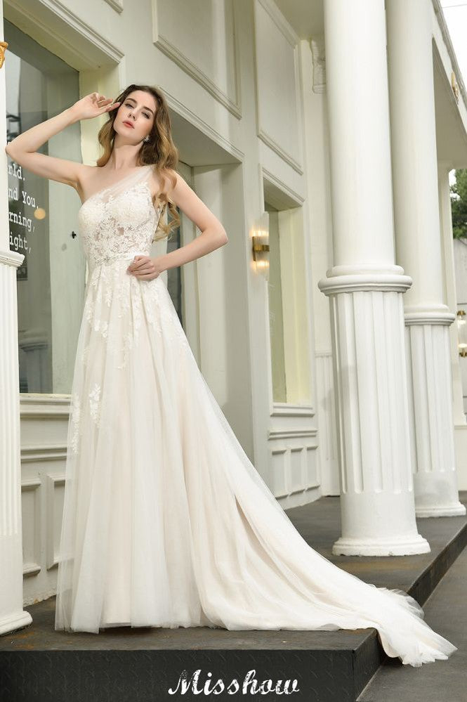 Robe de mariée en tulle à bretelle unique, ligne A, sans manches, pour mariage au printemps sur la plage