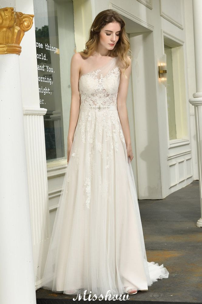 Robe de mariée en tulle à bretelle unique, ligne A, sans manches, pour mariage au printemps sur la plage