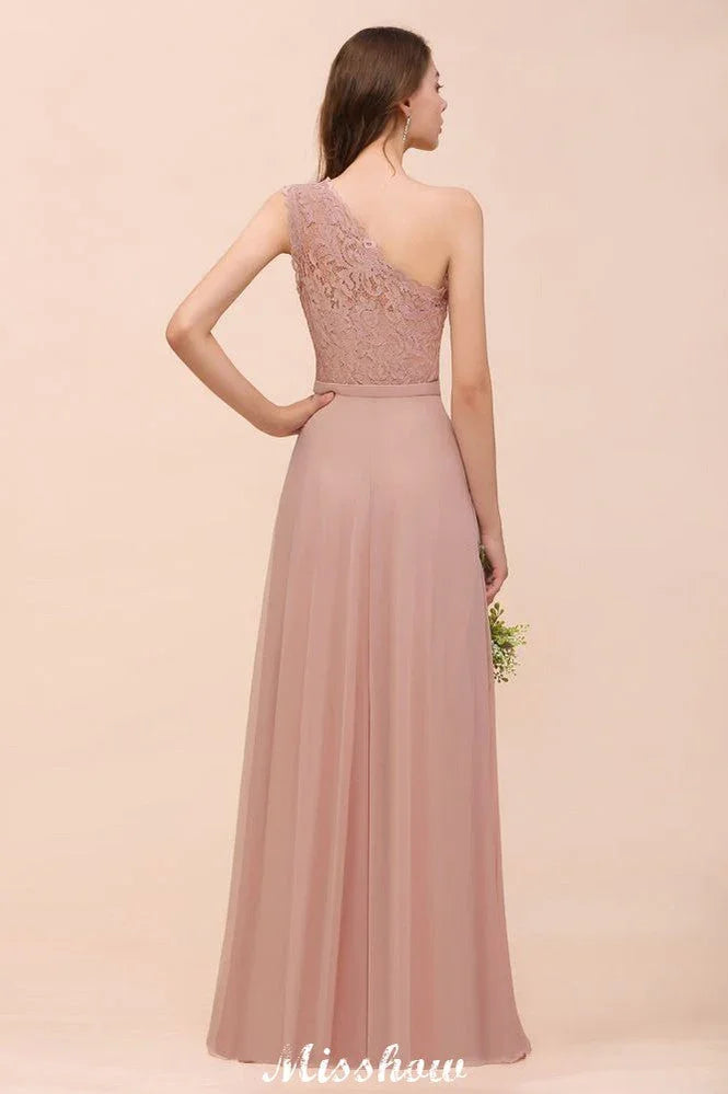 One Shoulder Chiffon Bridesmaid Dress Dusty Pink Wedding Guest Dress for Bride