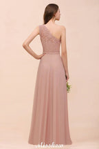 One Shoulder Chiffon Bridesmaid Dress Dusty Pink Wedding Guest Dress for Bride