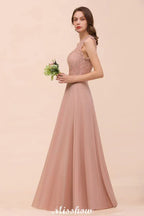 One Shoulder Chiffon Bridesmaid Dress Dusty Pink Wedding Guest Dress for Bride