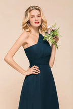 Vestido de Dama de Honra Comprido até ao Chão com Um Ombro Só, Corte em A, em Chiffon para Festa de Casamento