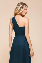 Vestido de Dama de Honra Comprido até ao Chão com Um Ombro Só, Corte em A, em Chiffon para Festa de Casamento