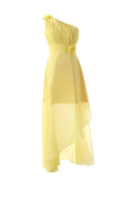 Ein-Schulter-Bodenlanger Chiffon Gelbes Brautjungfernkleid Mit Blume BD015