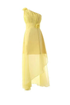 Ein-Schulter-Bodenlanger Chiffon Gelbes Brautjungfernkleid Mit Blume BD015
