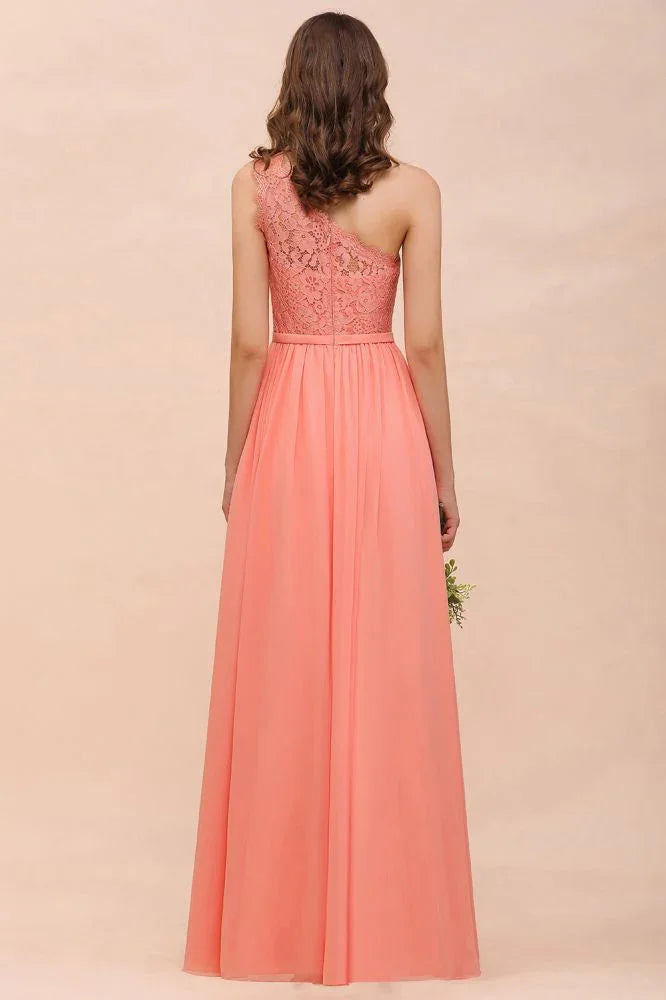 Ein-Schulter-Blumenmuster-Kleiderjungfernkleid mit Seitenschlitz, festliches Hochzeitsgastkleid mit Tasche