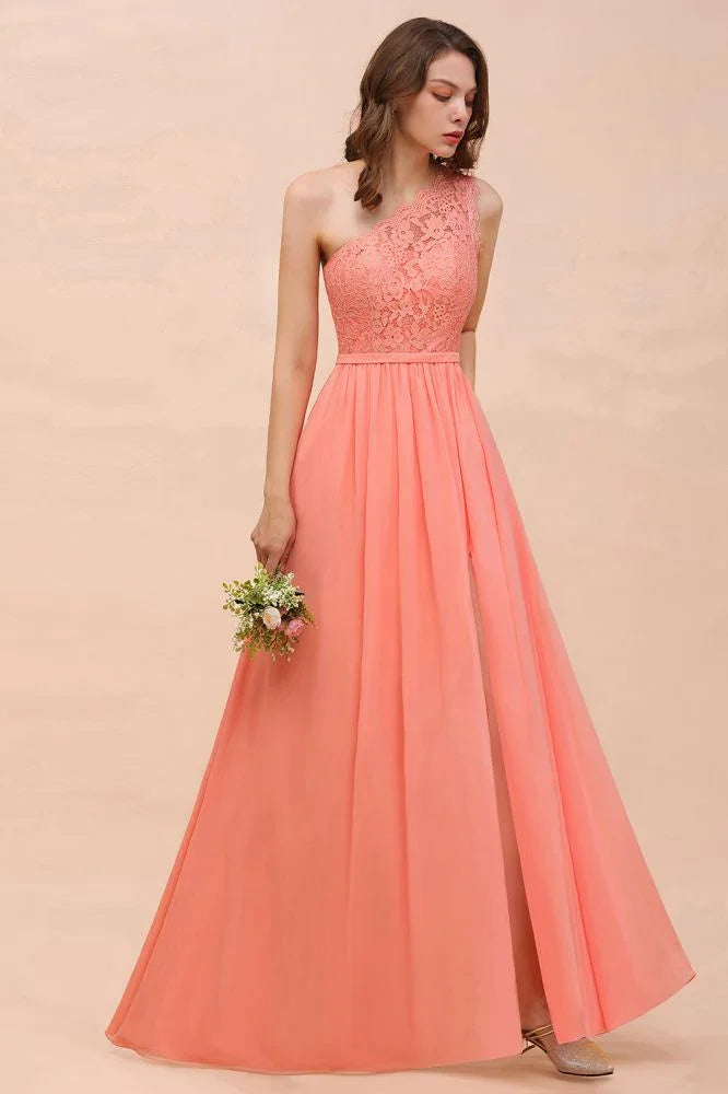Ein-Schulter-Blumenmuster-Kleiderjungfernkleid mit Seitenschlitz, festliches Hochzeitsgastkleid mit Tasche