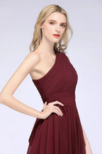 One-Shoulder Sleeveless Knee-Length Bridesmaid Dress with Ruffles Formal Party Dress