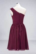 One-Shoulder Sleeveless Knee-Length Bridesmaid Dress with Ruffles Formal Party Dress