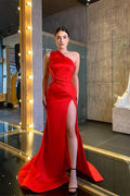 Vestidos de fiesta de sirena con un hombro al descubierto, sin mangas, con volantes