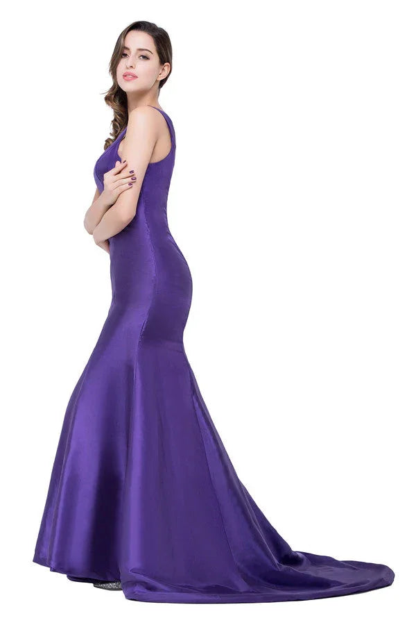 Vestidos de Dama de Honra em Cetim, Comprimento Varredura, Sereia, com Um Ombro Só