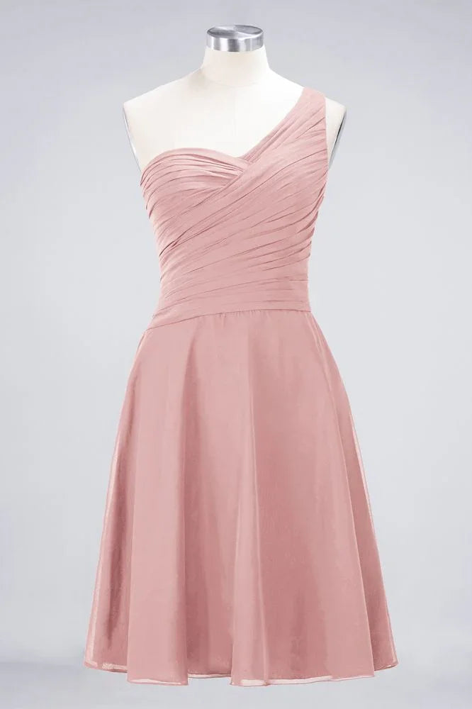 One-Shoulder Sweetheart Knee-Length Bridesmaid Dress Ruffles aline Party Dress